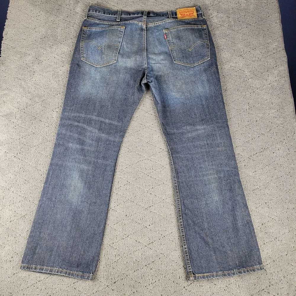 Levis 527 Jeans Mens 38x30 Blue Slim Fit Bootcut Whisker Honeycomb Faded Denim